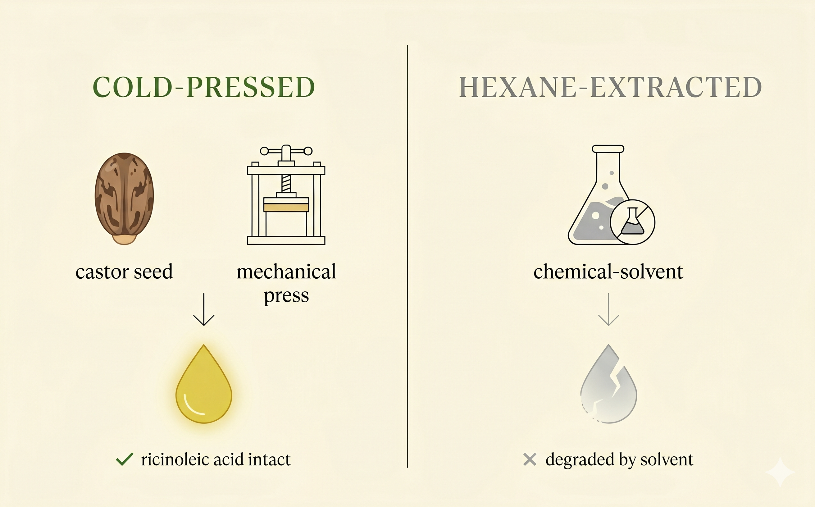 Cold-pressed vs hexane-extracted castor oil